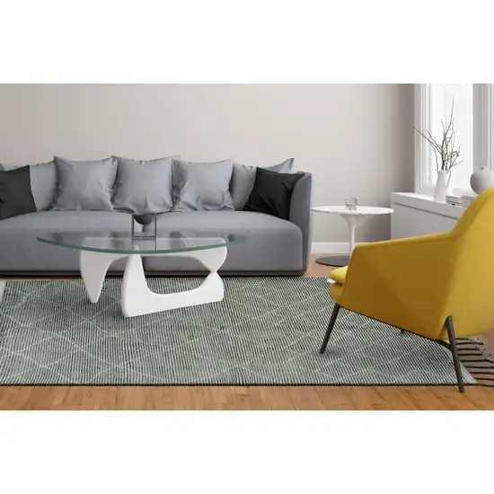 Green Wool Geometric Hand Knotted Area Rug Photo 6