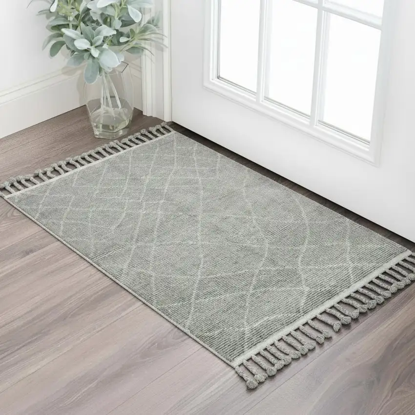 Green Wool Geometric Hand Knotted Area Rug Photo 1