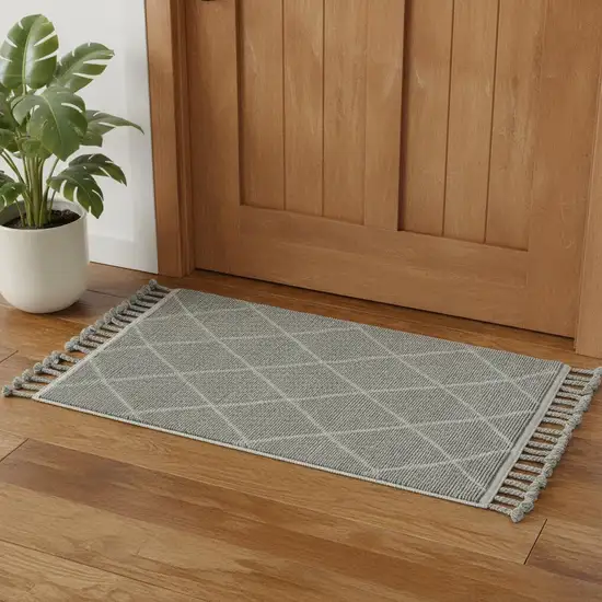 Green Wool Geometric Hand Knotted Area Rug Photo 1