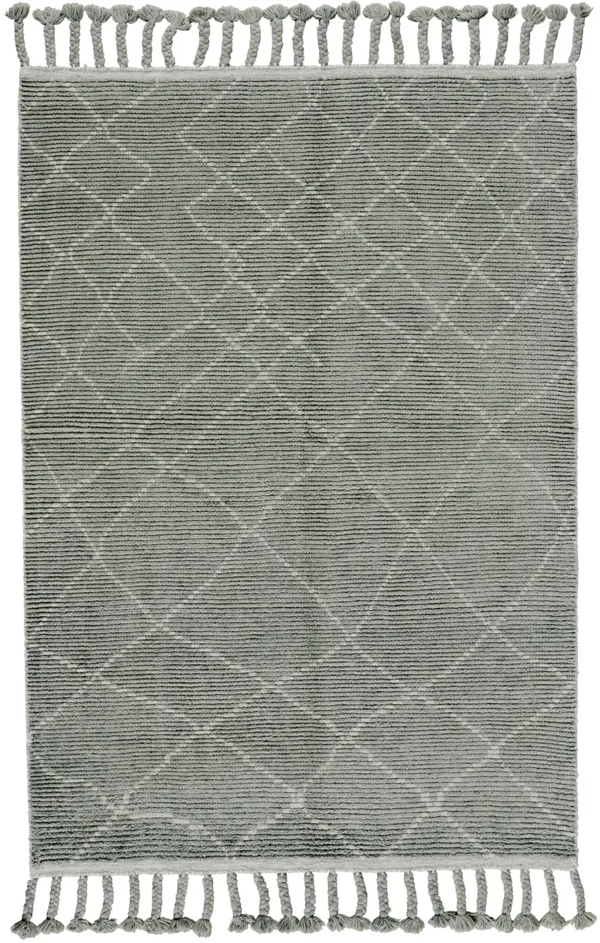 Green Wool Geometric Hand Knotted Area Rug Photo 2