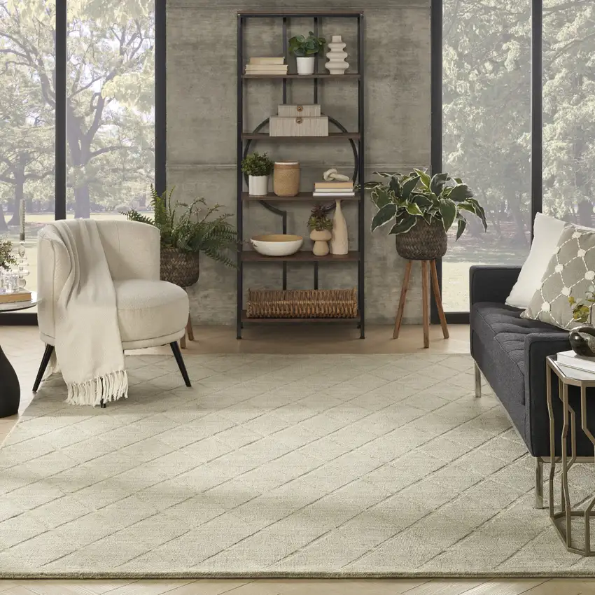 Green Wool Geometric Hand Woven Area Rug Photo 6