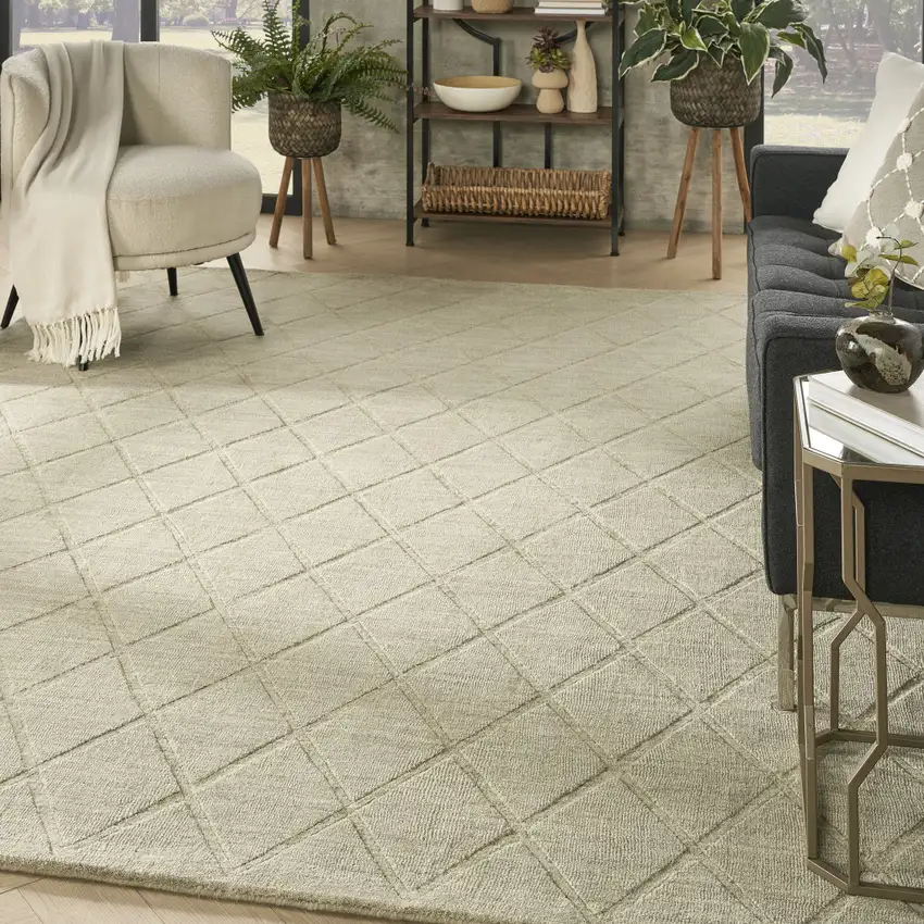 Green Wool Geometric Hand Woven Area Rug Photo 5