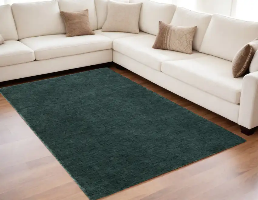 Green Wool Hand Woven Area Rug Photo 2