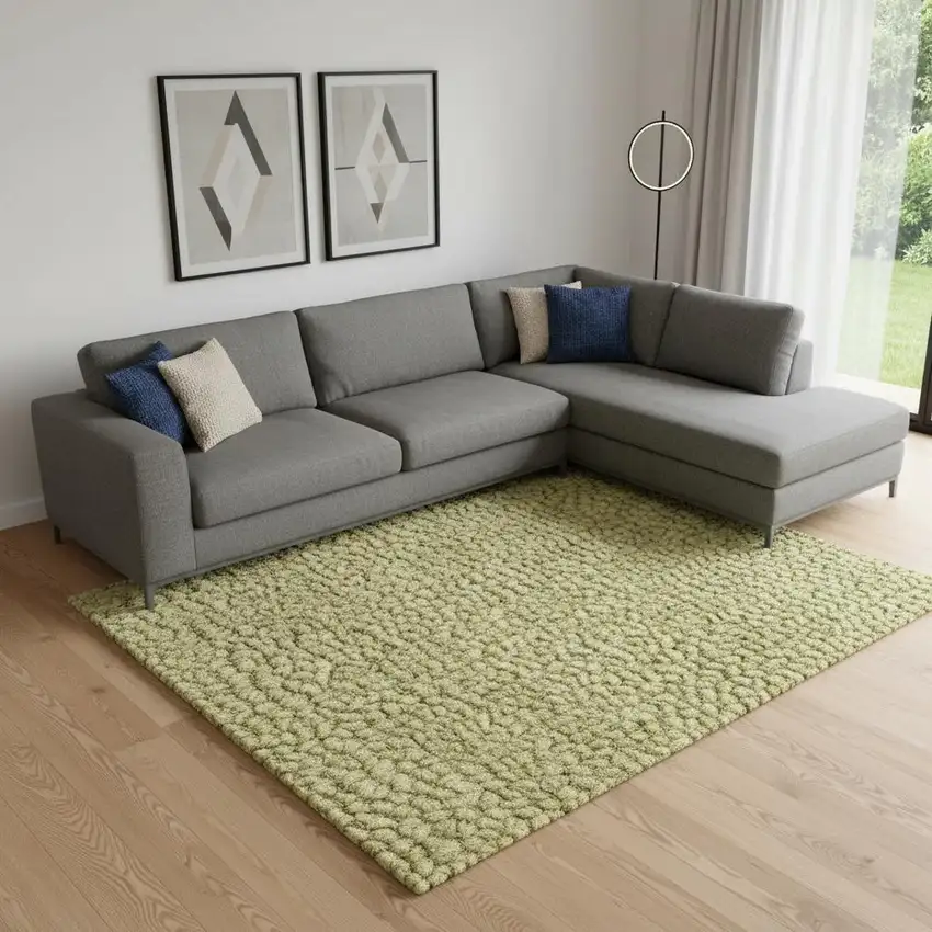 Green Wool Shag Handmade Area Rug Photo 1