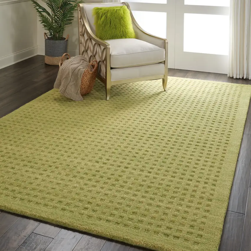 Green Wool Shag Handmade Area Rug Photo 7