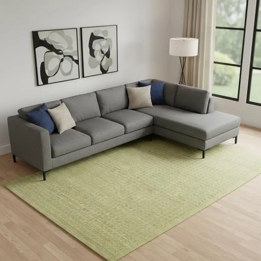 Green Wool Shag Handmade Area Rug Photo 1