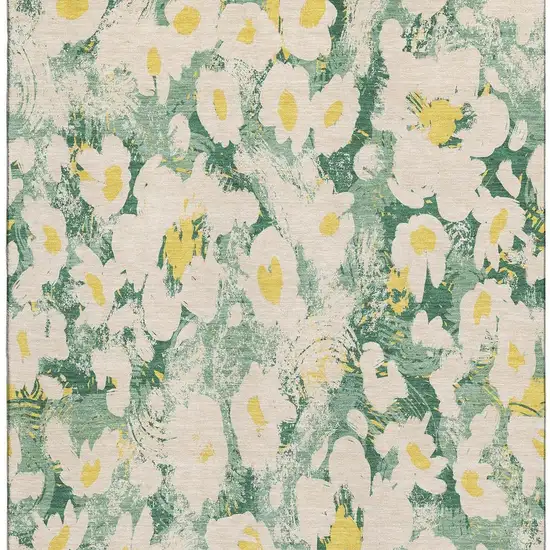Green Yellow And Ivory Floral Washable Area Rug With UV Protection Photo 4