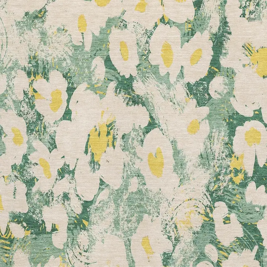 Green Yellow And Ivory Floral Washable Area Rug With UV Protection Photo 3