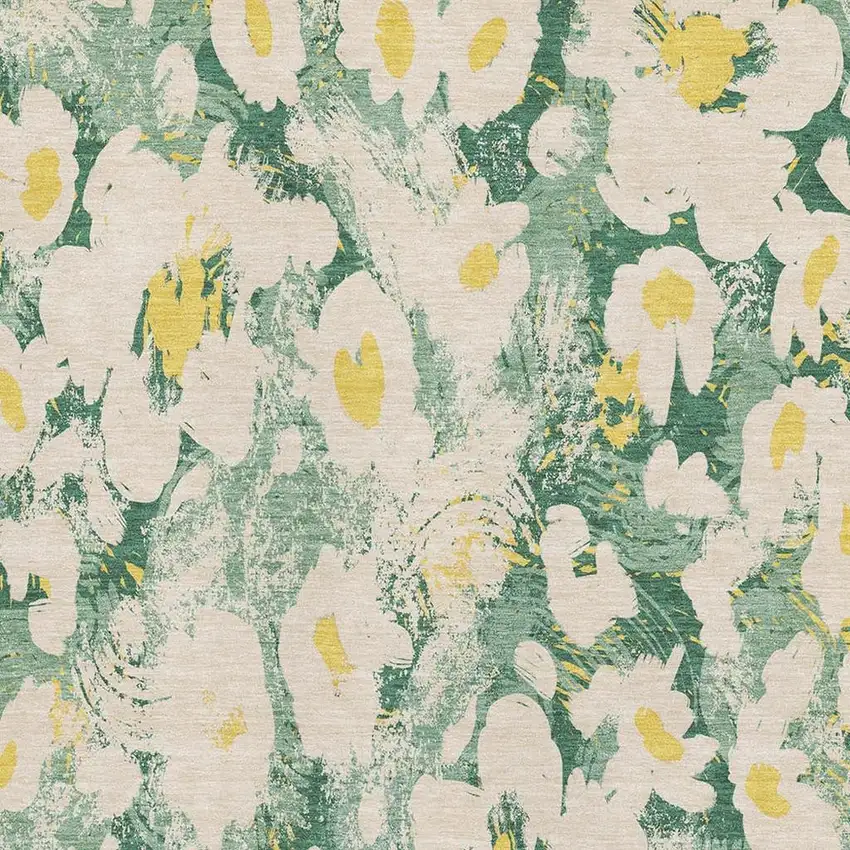 Green Yellow And Ivory Floral Washable Area Rug With UV Protection Photo 3