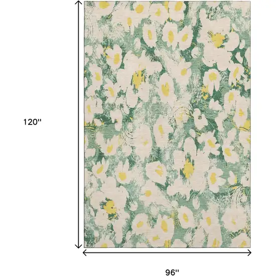 Green Yellow And Ivory Floral Washable Area Rug With UV Protection Photo 3