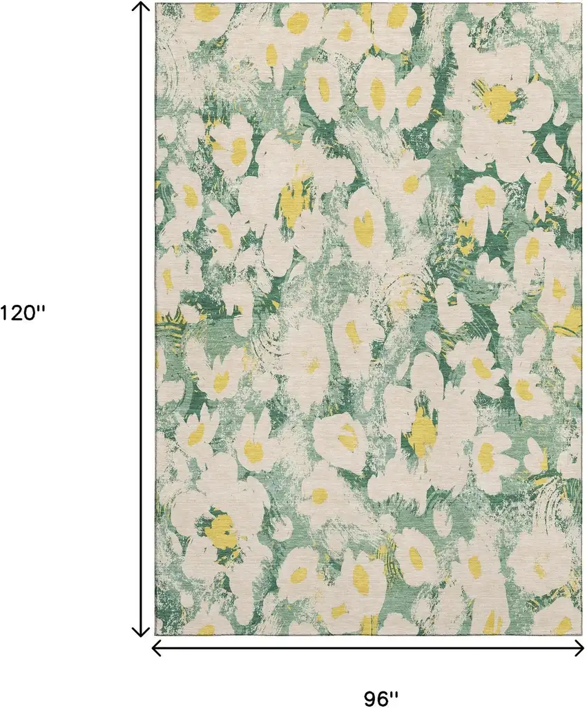 Green Yellow And Ivory Floral Washable Area Rug With UV Protection Photo 3