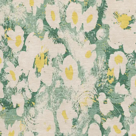 Green Yellow And Ivory Floral Washable Area Rug With UV Protection Photo 3
