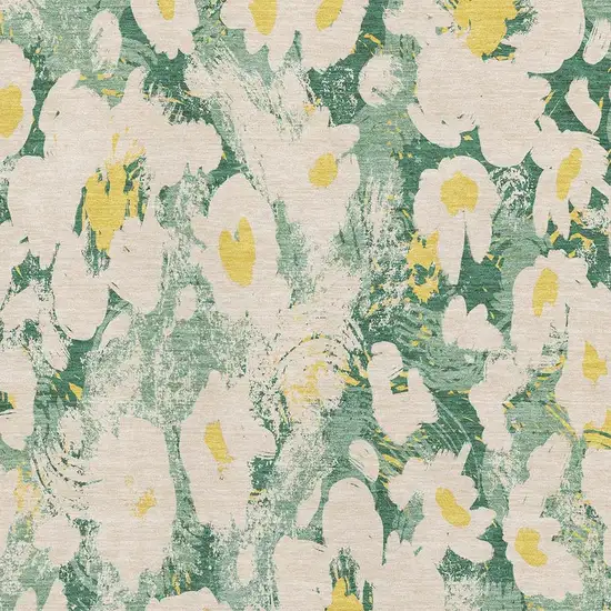 Green Yellow And Ivory Floral Washable Area Rug With UV Protection Photo 3