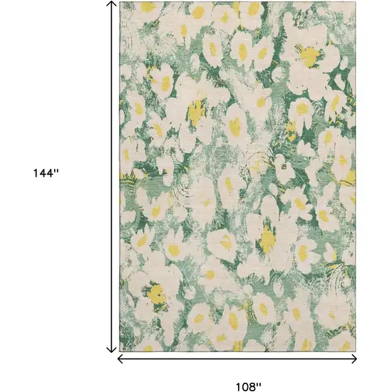 Green Yellow And Ivory Floral Washable Area Rug With UV Protection Photo 3