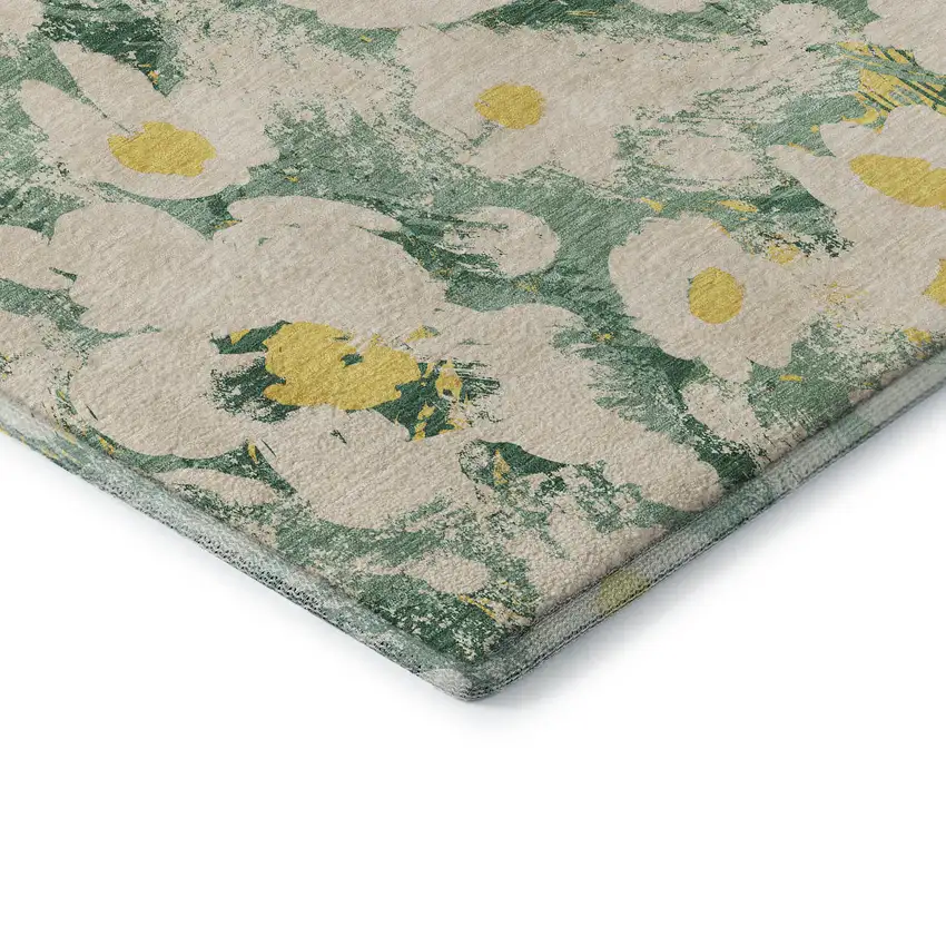 Green Yellow And Ivory Floral Washable Area Rug With UV Protection Photo 8