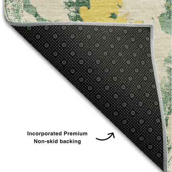 Green Yellow And Ivory Floral Washable Area Rug With UV Protection Photo 7