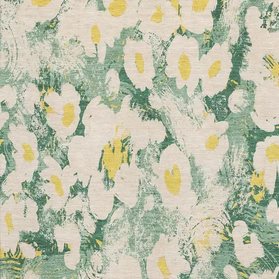 Green Yellow And Ivory Floral Washable Area Rug With UV Protection Photo 3
