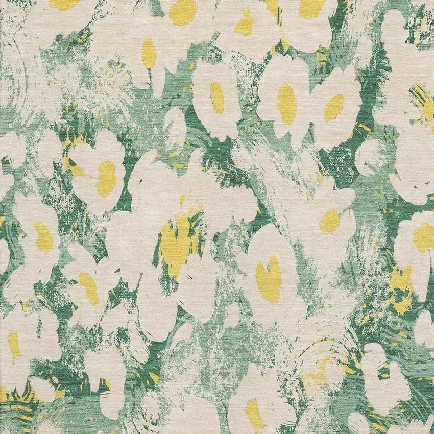 Green Yellow And Ivory Floral Washable Area Rug With UV Protection Photo 3