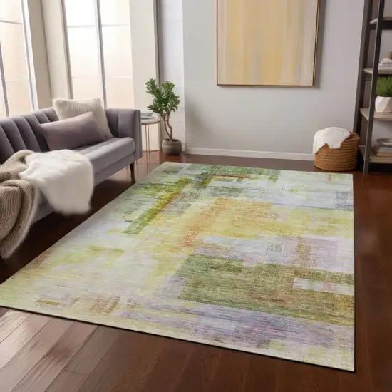 Green Yellow And Purple Abstract Washable Indoor Outdoor Area Rug Photo 9