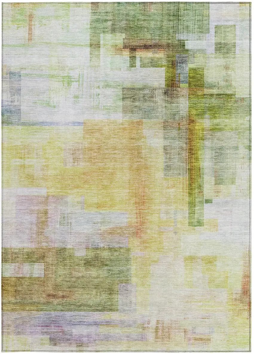 Green Yellow And Purple Abstract Washable Indoor Outdoor Area Rug Photo 7