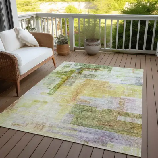 Green Yellow And Purple Abstract Washable Indoor Outdoor Area Rug Photo 8