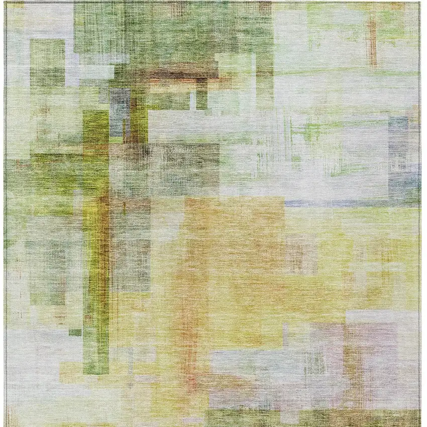 Green Yellow And Purple Abstract Washable Indoor Outdoor Area Rug Photo 7