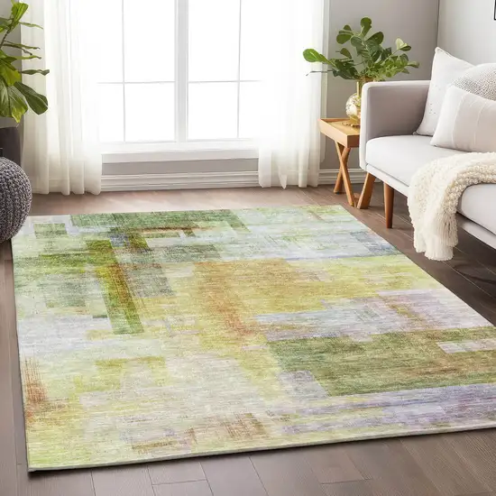 Green Yellow And Purple Abstract Washable Indoor Outdoor Area Rug Photo 9