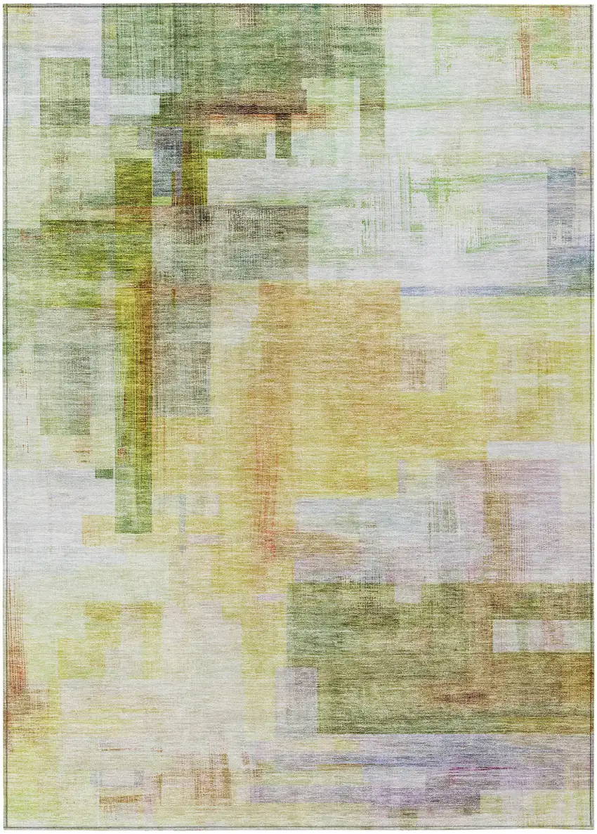 Green Yellow And Purple Abstract Washable Indoor Outdoor Area Rug Photo 2
