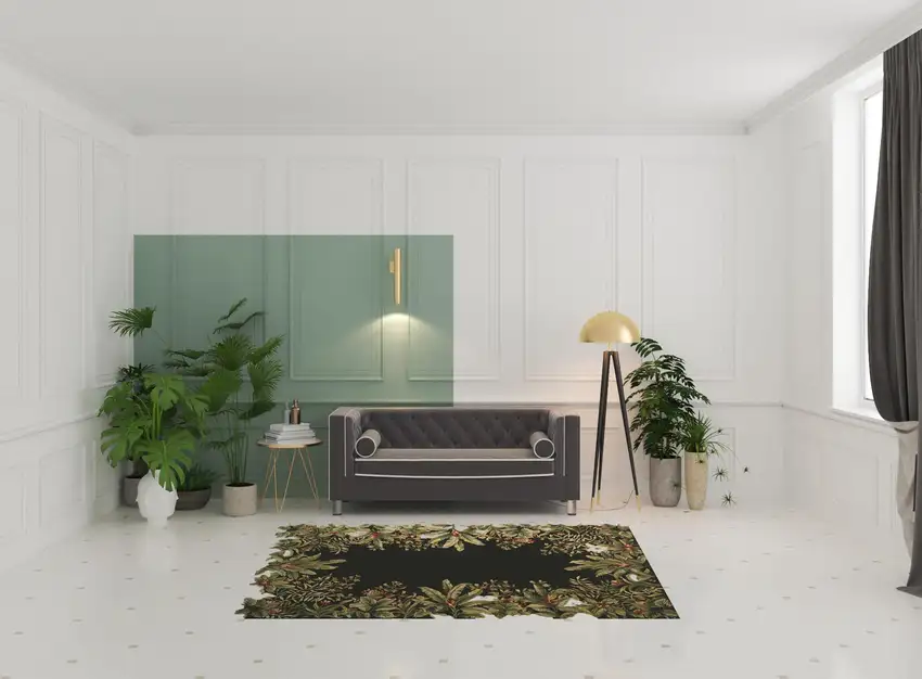 Green and Black Wool Tropical Floral Hand Tufted Area Rug Photo 2