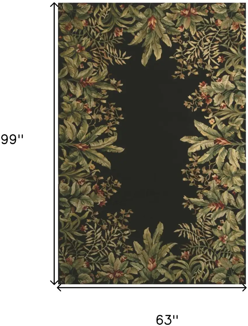 Green and Black Wool Tropical Floral Hand Tufted Area Rug Photo 5