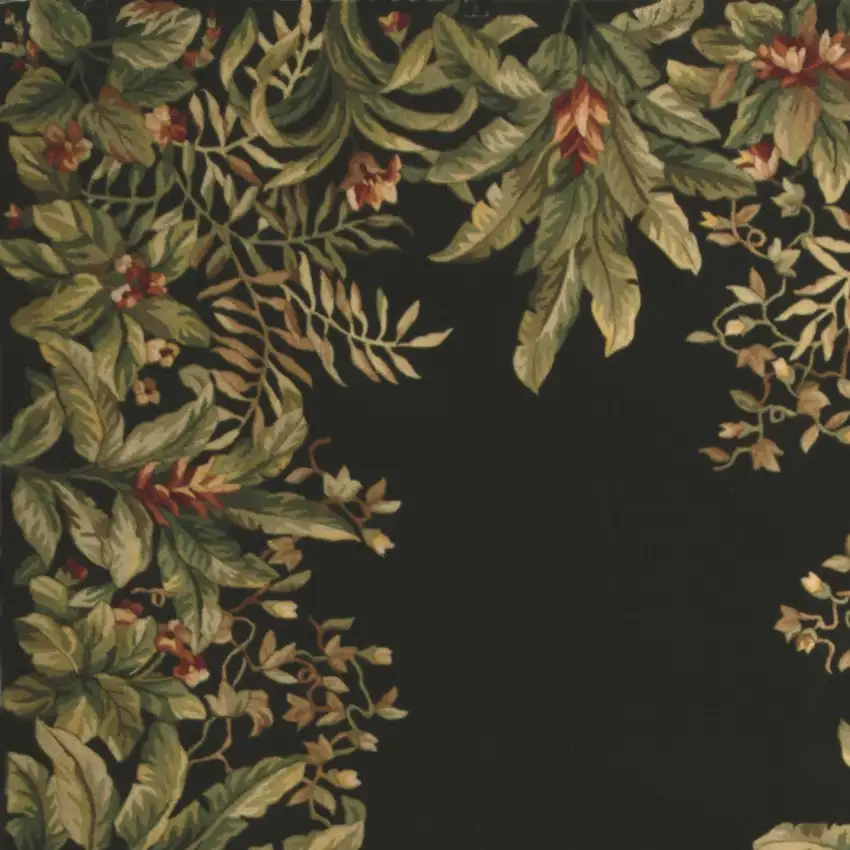 Green and Black Wool Tropical Floral Hand Tufted Area Rug Photo 3