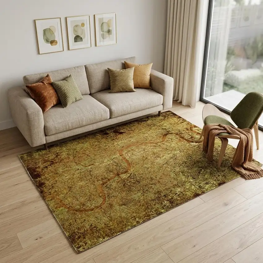 Green and Brown Abstract Non Skid Area Rug Photo 1