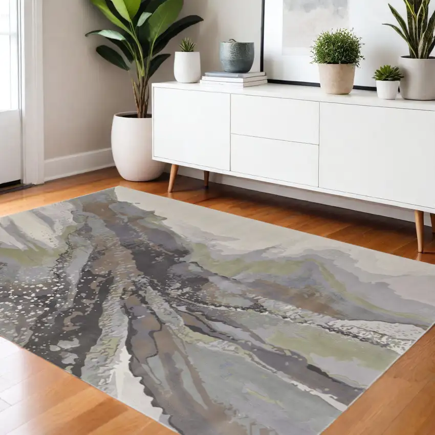 Green Purple And Ivory Abstract Area Rug Photo 1