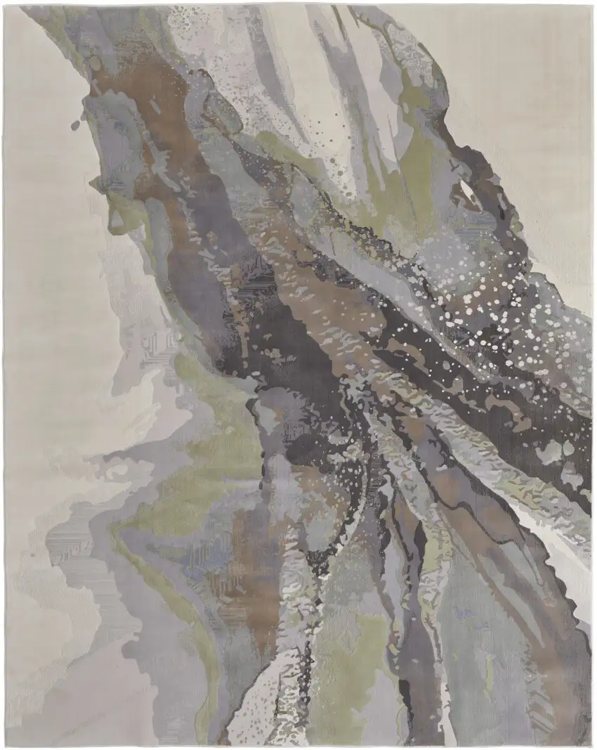 Green Purple And Ivory Abstract Area Rug Photo 4