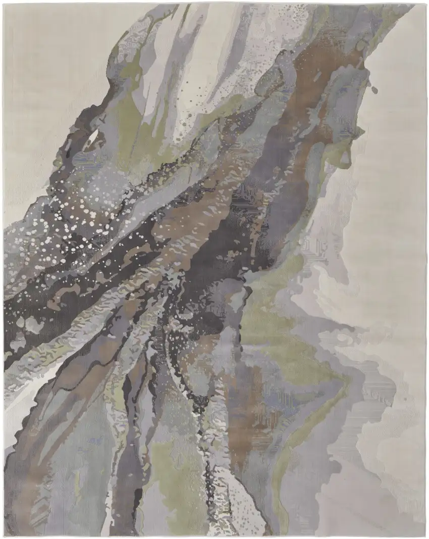 Green Purple And Ivory Abstract Area Rug Photo 2