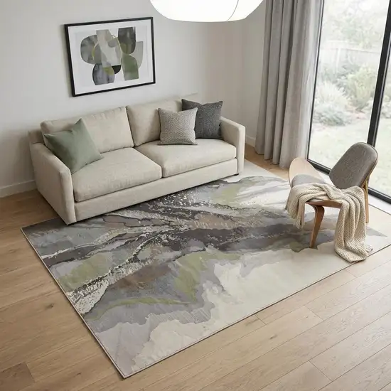 Green Purple And Ivory Abstract Area Rug Photo 1