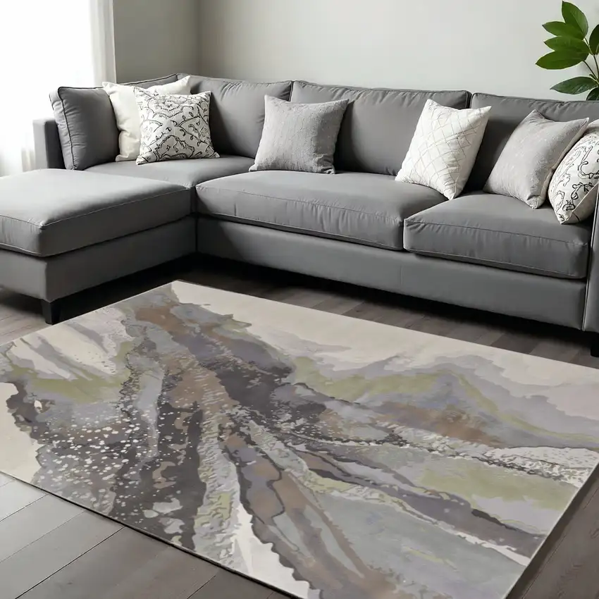 Green Purple And Ivory Abstract Area Rug Photo 1