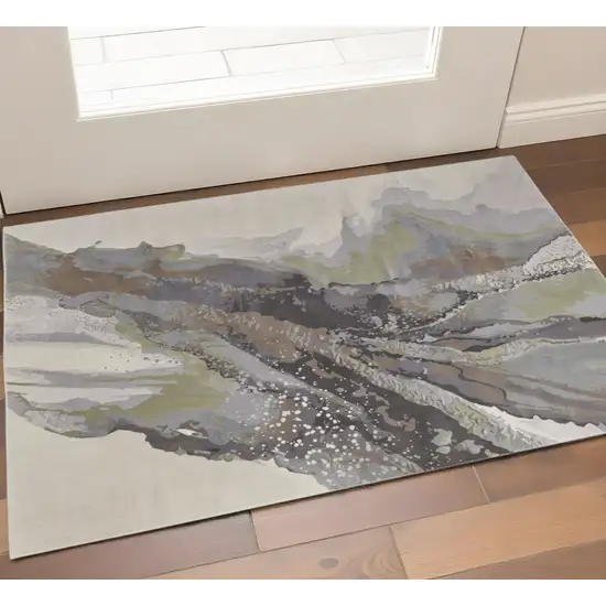 Green Purple And Ivory Abstract Area Rug Photo 1