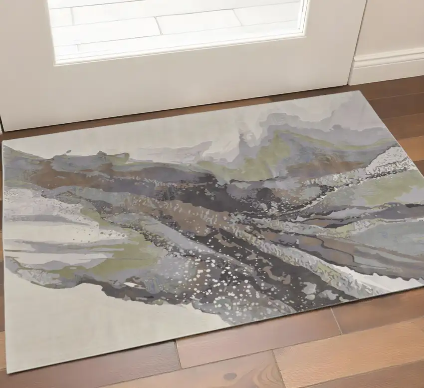 Green Purple And Ivory Abstract Area Rug Photo 1