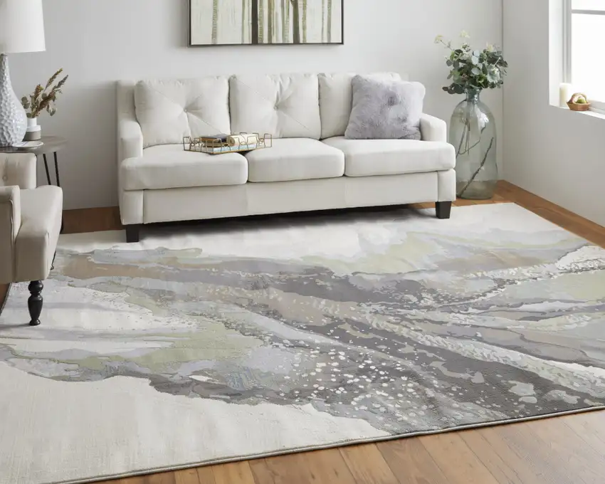 Green and Brown Abstract Power Loom Area Rug Photo 6