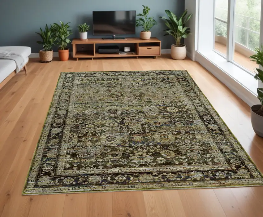 Green And Brown Floral Area Rug Photo 1
