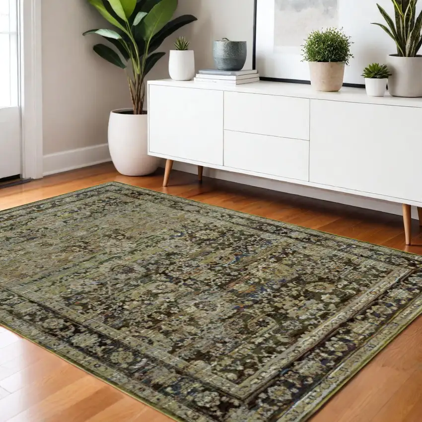 Green And Brown Floral Area Rug Photo 1