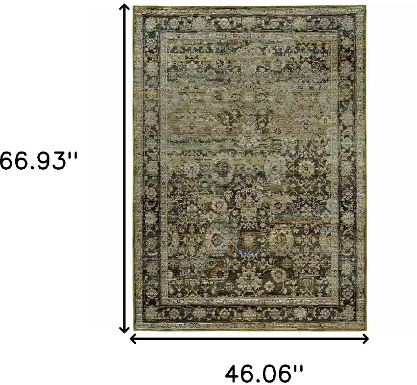 Green And Brown Floral Area Rug Photo 3
