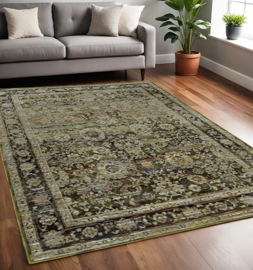 Green And Brown Floral Area Rug Photo 1
