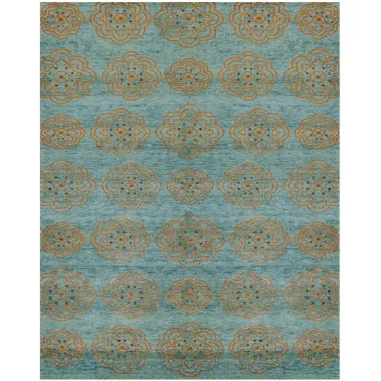 Green and Brown Floral Hand Knotted Worn Faded Area Rug Photo 2