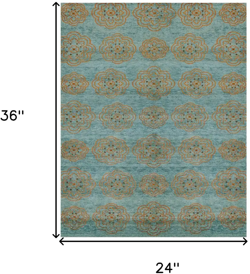 Green and Brown Floral Hand Knotted Worn Faded Area Rug Photo 3