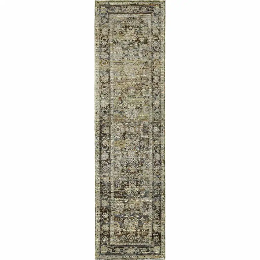 Green and Brown Floral Runner Rug Photo 6