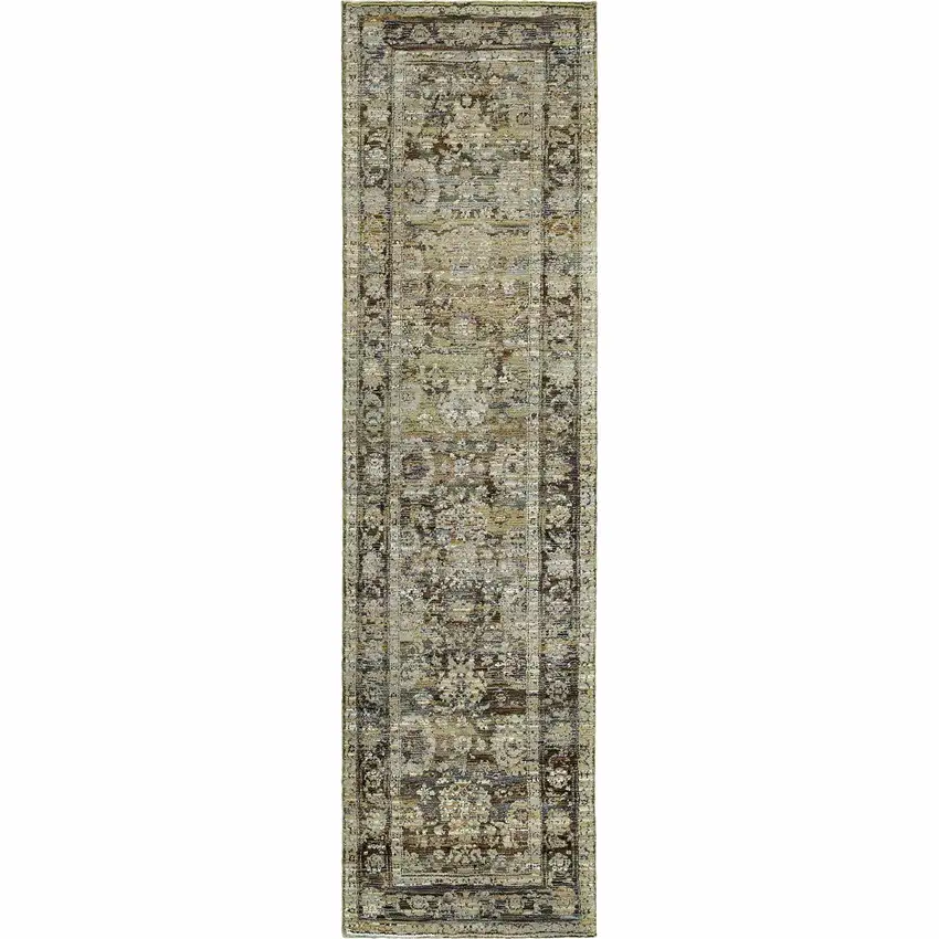 Green and Brown Floral Runner Rug Photo 1