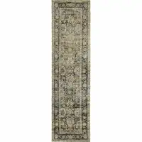 Photo of Green and Brown Floral Runner Rug