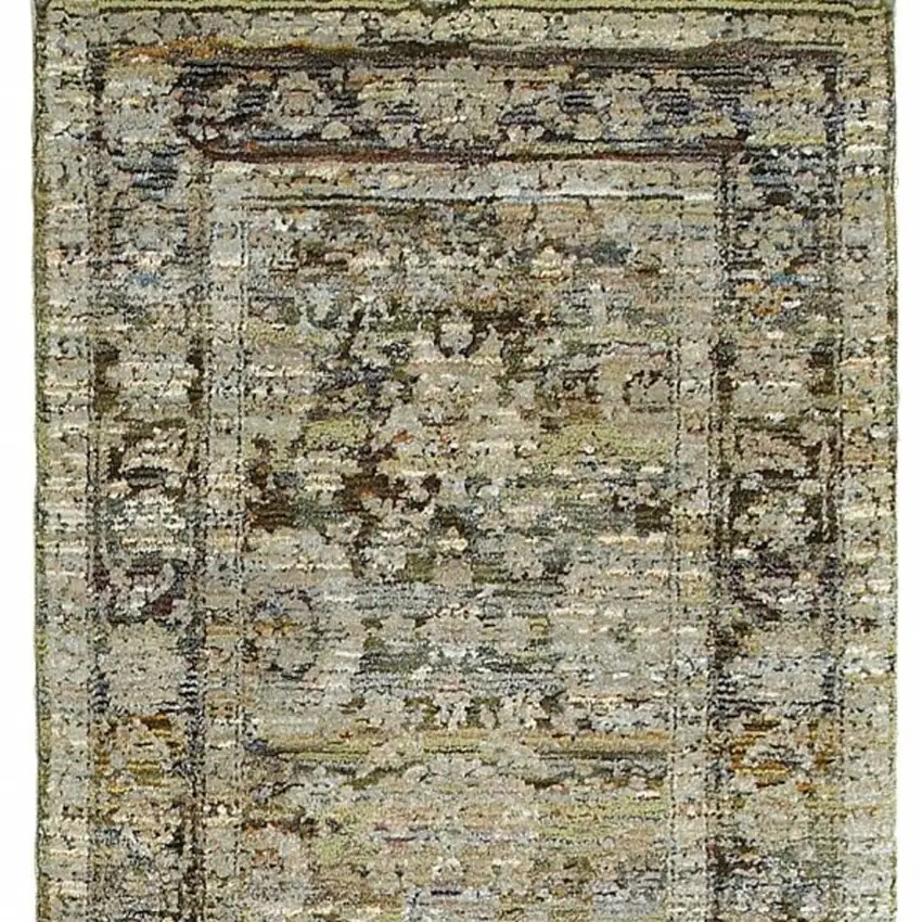 Green and Brown Floral Runner Rug Photo 5
